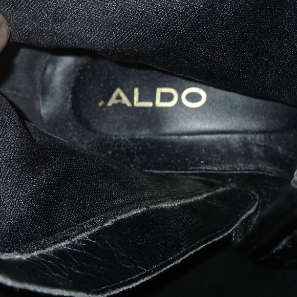 ALDO Bresa suede black over the knee lace laced back block heel boots Sz 6.5 - Picture 7 of 8